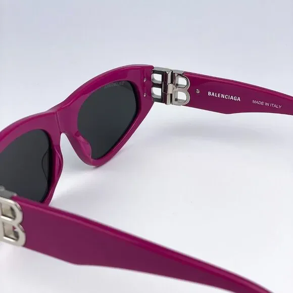 Balenciaga BB0095S 017 Sunglasses Fuchsia Pink Silver Grey Cat Eye Unisex